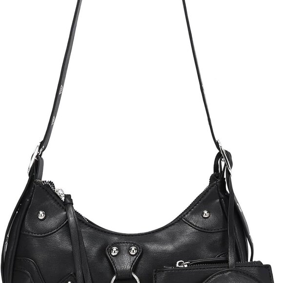 Y2K Shoulder Bag PU Leather Small Purse with Pockets Adjustable Strap - Picture 1 of 9